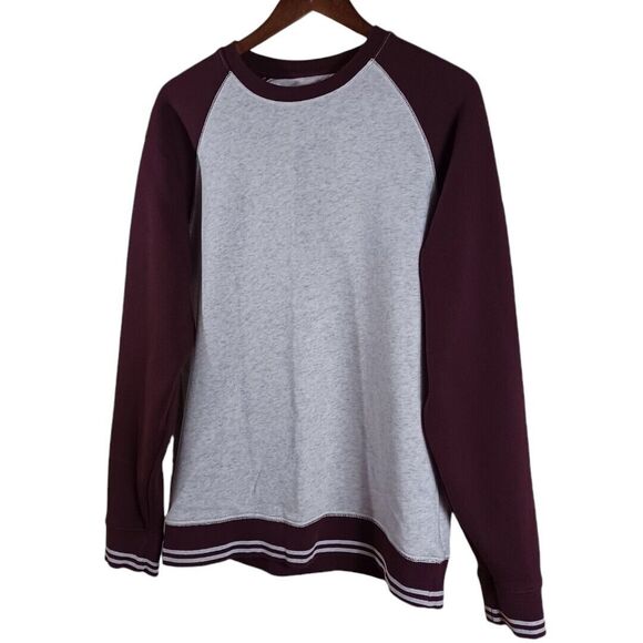 Old Navy Sweatshirt Grey Purple Women’s Sz Large Long Sleeve Striped Cuff & Hem - Picture 2 of 9